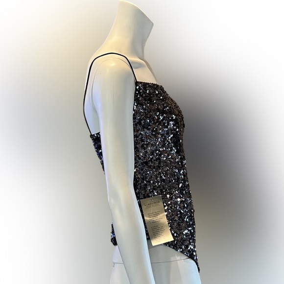 NWT Sean Collection Sequin Asymmetrical Camisole Silver Spaghetti Straps SZ XS - Picture 7 of 16